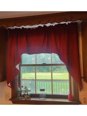 Park Designs York Burgundy Check Cotton Curtain Swag Two Sets Rustic Farm House